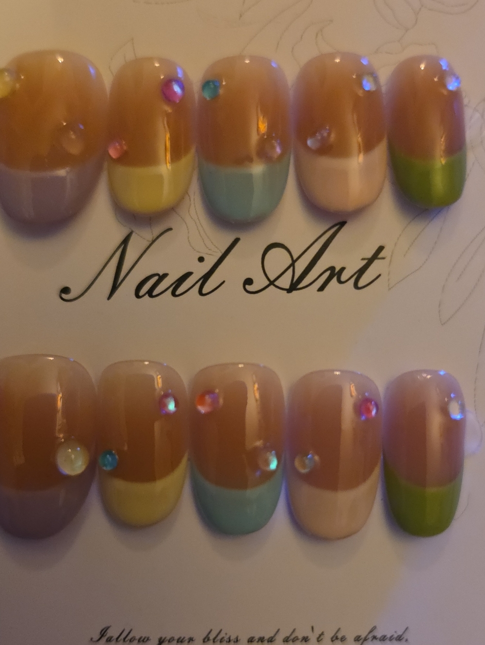 Nail Art Press-On Set – Multicolor Pastel Tips Size Large